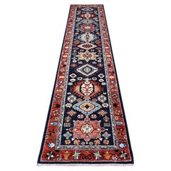 2
6 "x11
8" Blauer Feiner Aryana Karajeh Design Handgeknüpfter Läufer aus reiner Wolle