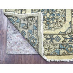 2'6"x11'8" Ivory Hand Knotted Afghan Ersari Elephant Feet Design Wool Runner Rug