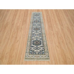 2'6"x11'8" Winter White Hand Knotted Viss Design Wool Runner Oriental Rug
