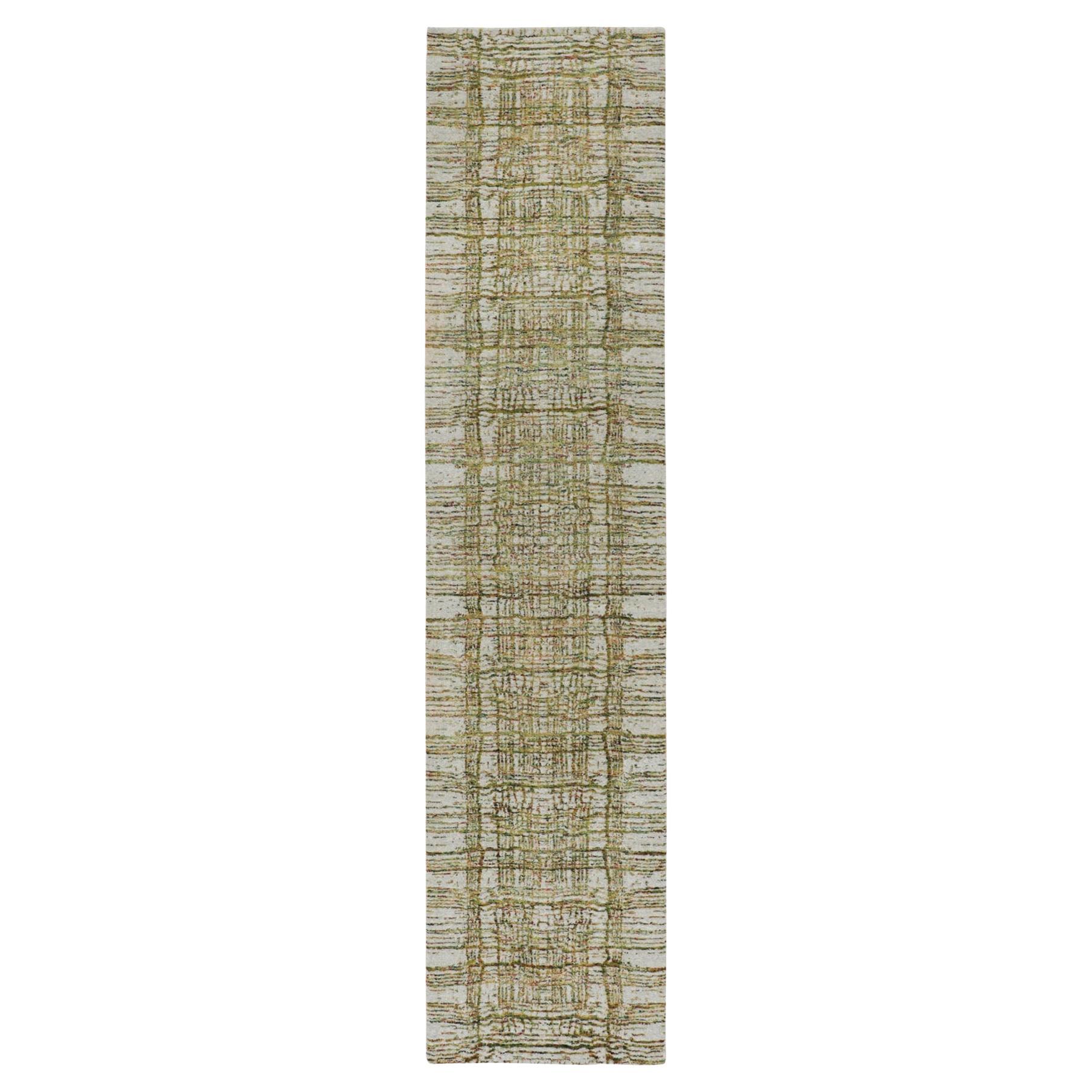 2
6 "x11
9" Grau Feiner Jacquard Modern Wool and Art Silk Läufer Hand Loomed Rug