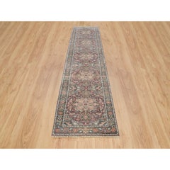 2'6 "x11'9" Rosewood Red Heris Revival Tapis de course en laine douce nouée à la main