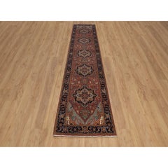 2'6"x12' Barn Red Fine Heriz Re-Creation Pure Wool Hand Knotted Runner Rug