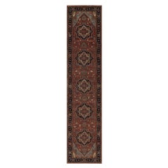 2'6"x12' Barn Red Fine Heriz Re-Creation Pure Wool Hand Knotted Runner Rug