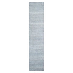 2'6 "x12' Blau, Gras-Design, Handgeknüpft, Wolle und Seide, Moderner Läufer-Teppich