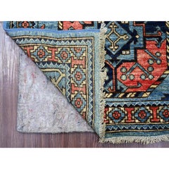 2'6"x12' Blue Hand Knotted Afghan Ersari Elephant Feet Design Wool Runner Rug