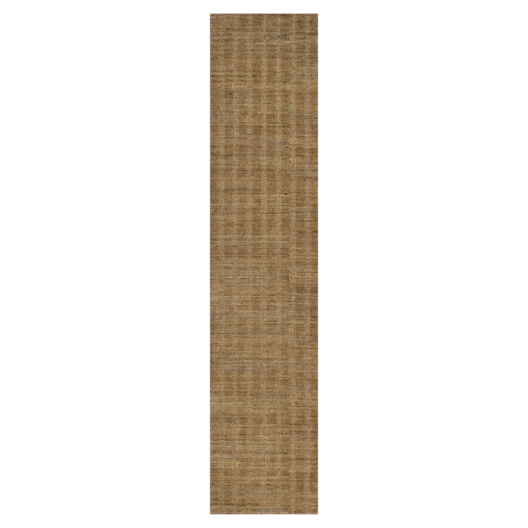Tapis de passage en laine naturelle tissé à la main, motif à rayures verticales, couleur « Bone Brown », dimensions : 2'6" x 12'