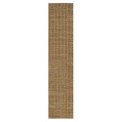 2'6"x12' Bone Brown Vertical Stripes Design Natural Wool Hand Loomed Runner Rug