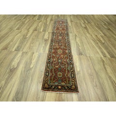 2'6"x12' Brick Red Heriz All Over Design Soft Pile Hand Knotted Wool Runner Rug