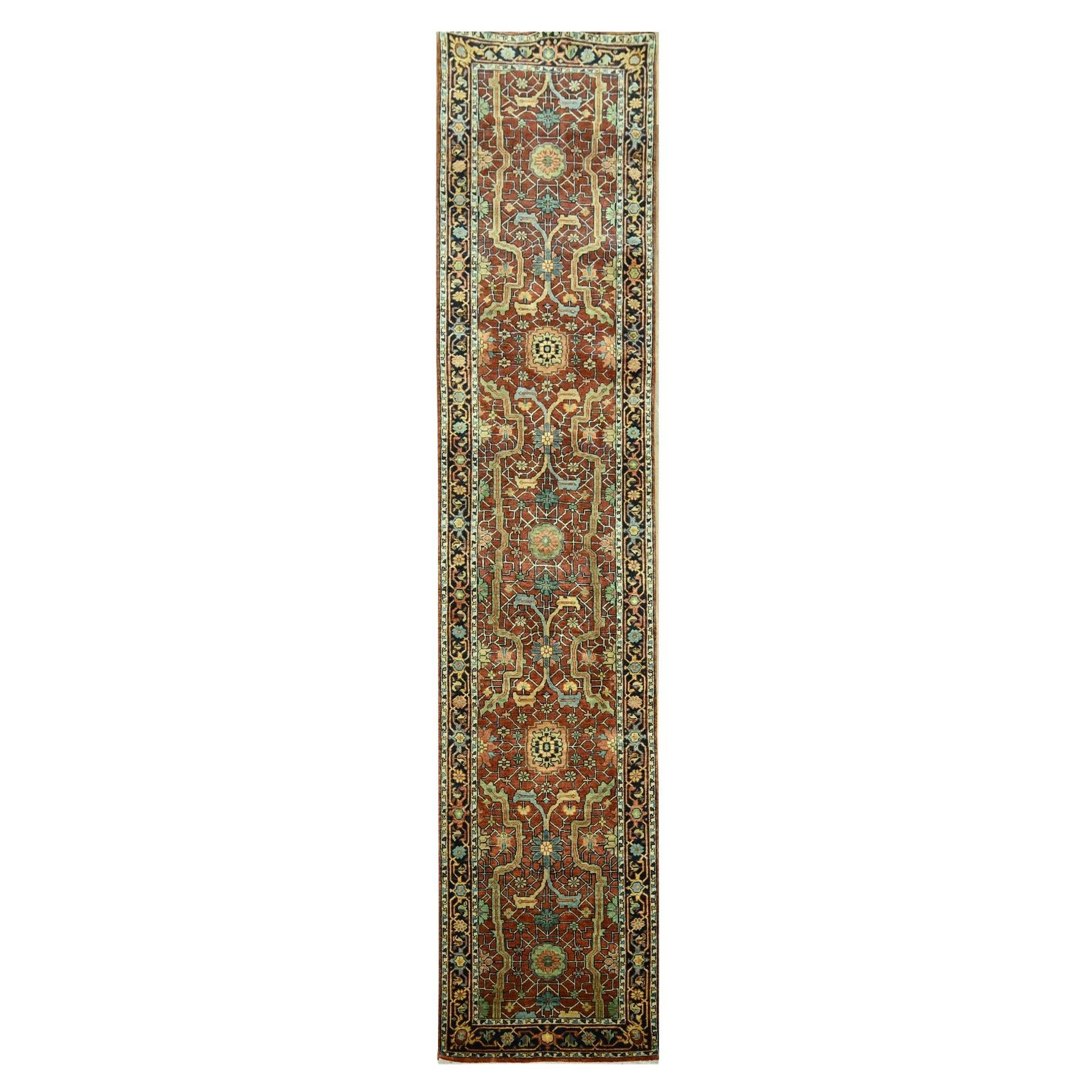 Tappeto Runner in lana Knots Rugs 2'6 "x12' rosso mattone Heriz All Over Design a pelo morbido annodato a mano