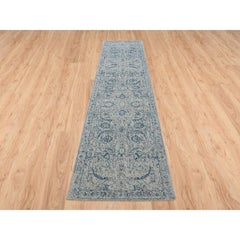 2'6"x12' Fine Jacquard Wool and Plant Based Silk Hand Loomed Gray Runner Rug