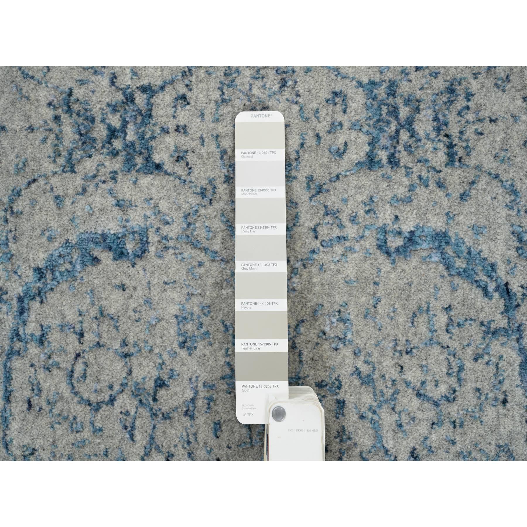 Indiano Tappeto Runner grigio con tessitura a mano in lana jacquard fine e seta vegetale 2'6 