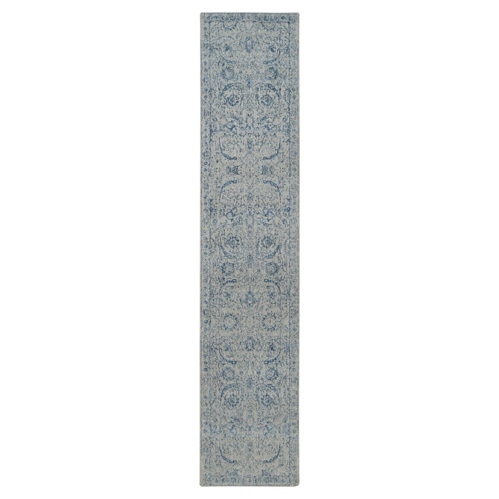 Tappeto Runner grigio con tessitura a mano in lana jacquard fine e seta vegetale 2
6 "x12