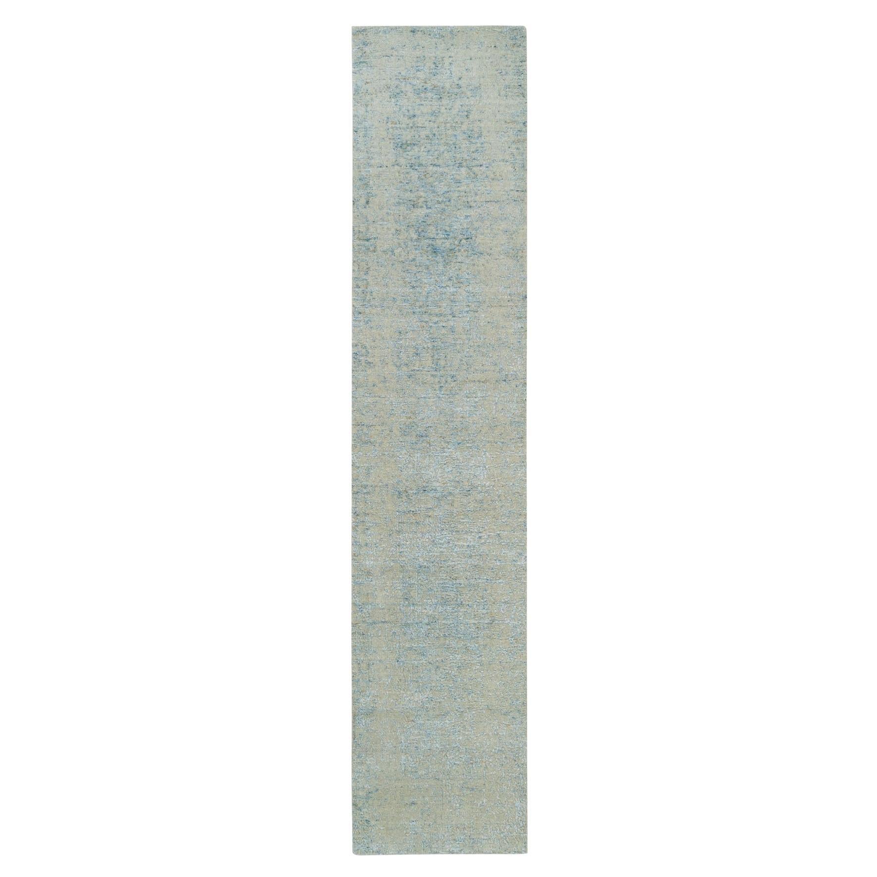 2'6"x12' Gray Modern Jacquard Hand Loomed Wool and Silk Runner Oriental Rug