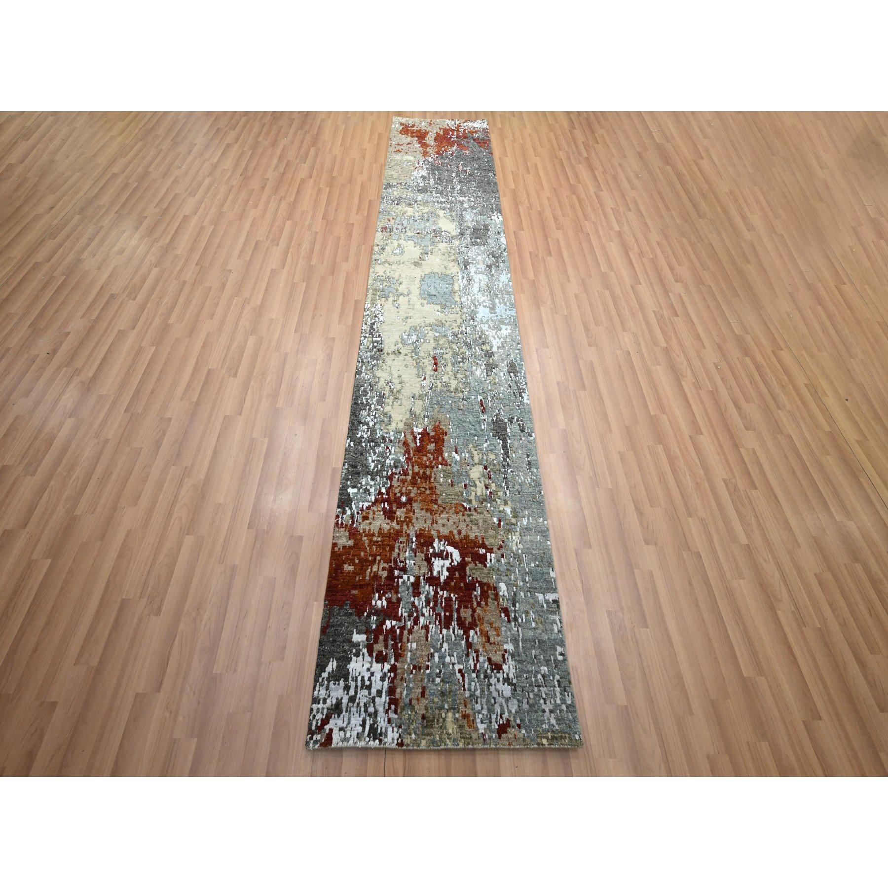 Spanisch Grau mit Rost, Handgeknüpft, Abstrakt mit Galaxie Design, Persischer Knoten, Reine Wolle, Dicht gewebt, Läufer, Orientteppich
Primäre MATERIALIEN: Wolle
Latex: Kein Flor 
Höhe: 0,25 Zoll
Stil: AM Contemporary
Grundfarbe: Grau
Sekundäre