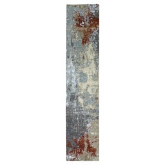 Tapis de course en laine nouée à la main 2'6 "x12' Gray-Rust Abstract Design Hand Knotted