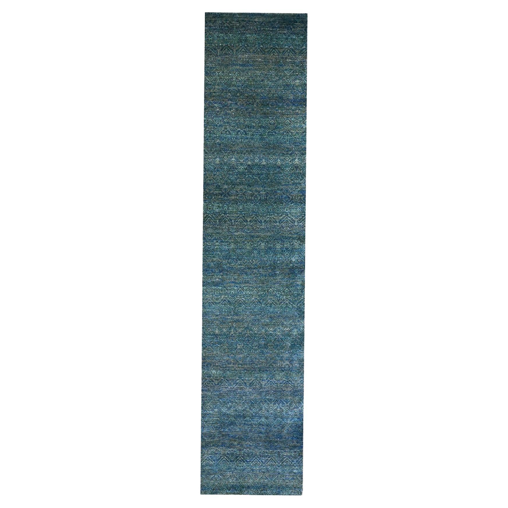 2'6"x12' Green Plush Wool Kohinoor Herat Pattern Hand Knotted Runner Rug For Sale