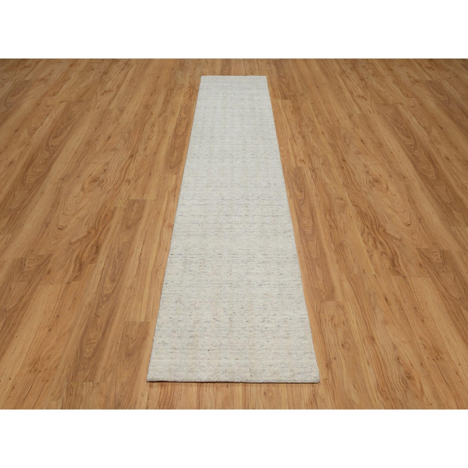Papyrus White, Salt and Pepper Effect with Vertical Stripes Design, Hand Loomed, Undyed Natural Wool, Runner, Oriental Rug
Primary materials: Wool
Latex: No Pile 
height: 0.25 Inches
Style: Contemporary
Primary color: Ivory
Secondary colors: