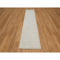 2'6"x12' Ivory Vertical Stripes Design Hand Loomed Natural Wool Runner Rug