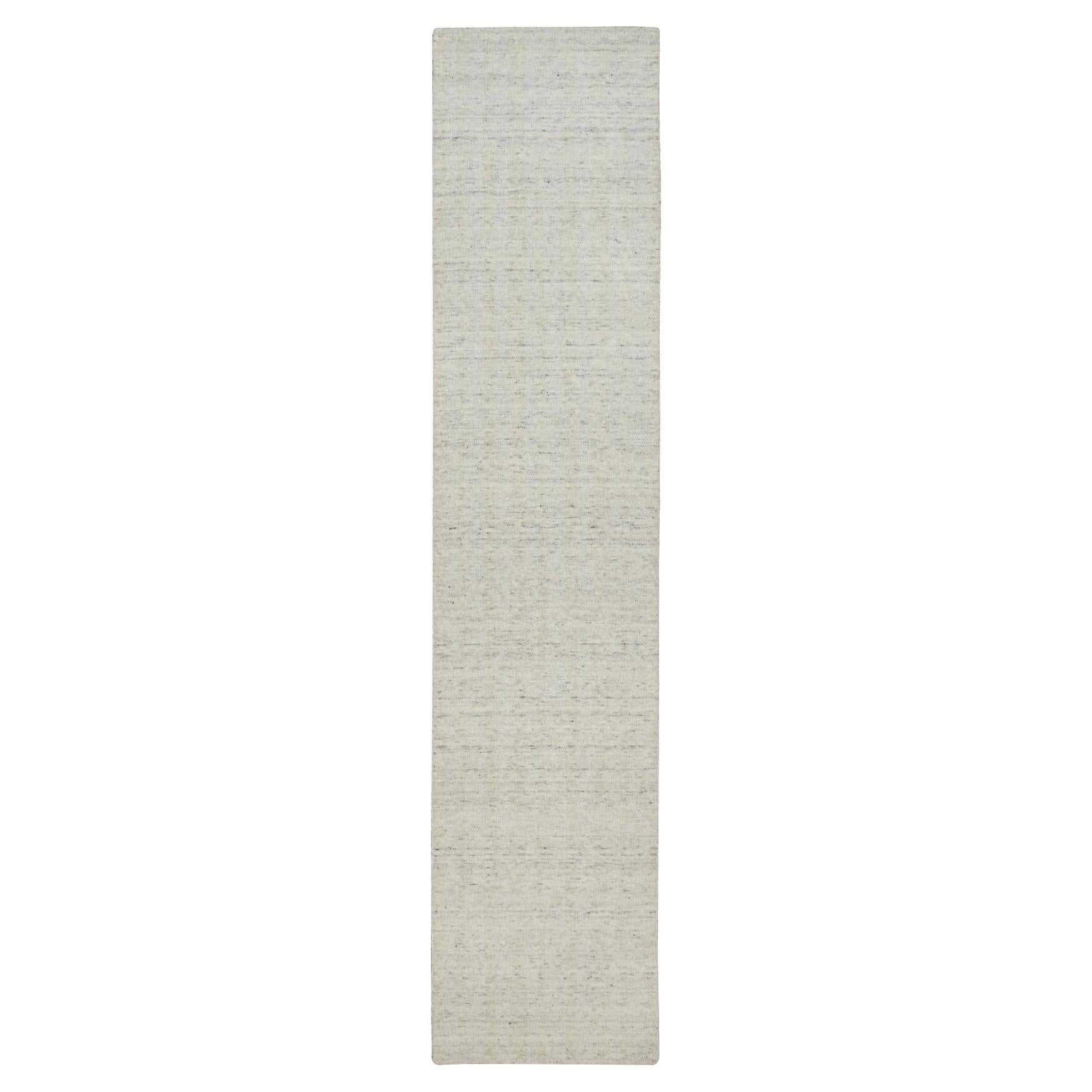 2'6"x12' Ivory Vertical Stripes Design Hand Loomed Natural Wool Runner Rug