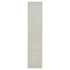 2'6"x12' Ivory Vertical Stripes Design Hand Loomed Natural Wool Runner Rug