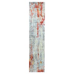 2'6"x12' Orange Abstract Design Wool & Silk Hand Knotted Runner Oriental Rug