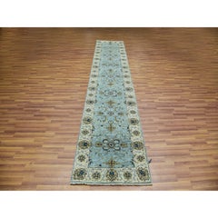 2'6"x12' Periwinkle Blue Wool Shah Abbas Design Hand Knotted Floral Runner Rug