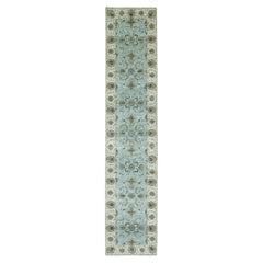 2'6"x12' Periwinkle Blue Wool Shah Abbas Design Hand Knotted Floral Runner Rug