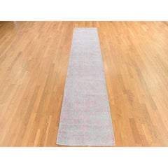 2'6"x12' Pink Erased Design Jacquard Hand Loomed Wool & Silk Runner Oriental Rug
