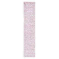 2'6"x12' Pink Erased Design Jacquard Hand Loomed Wool & Silk Runner Oriental Rug