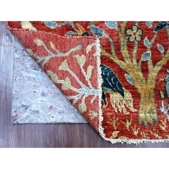 2'6"x12' Red Hand Knotted Peshawar Birds of Paradise Design Wool Runner Rug
