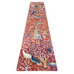 Tappeto Runner in lana rosso annodato a mano Peshawar Birds of Paradise Design/One 2'6 "x12'