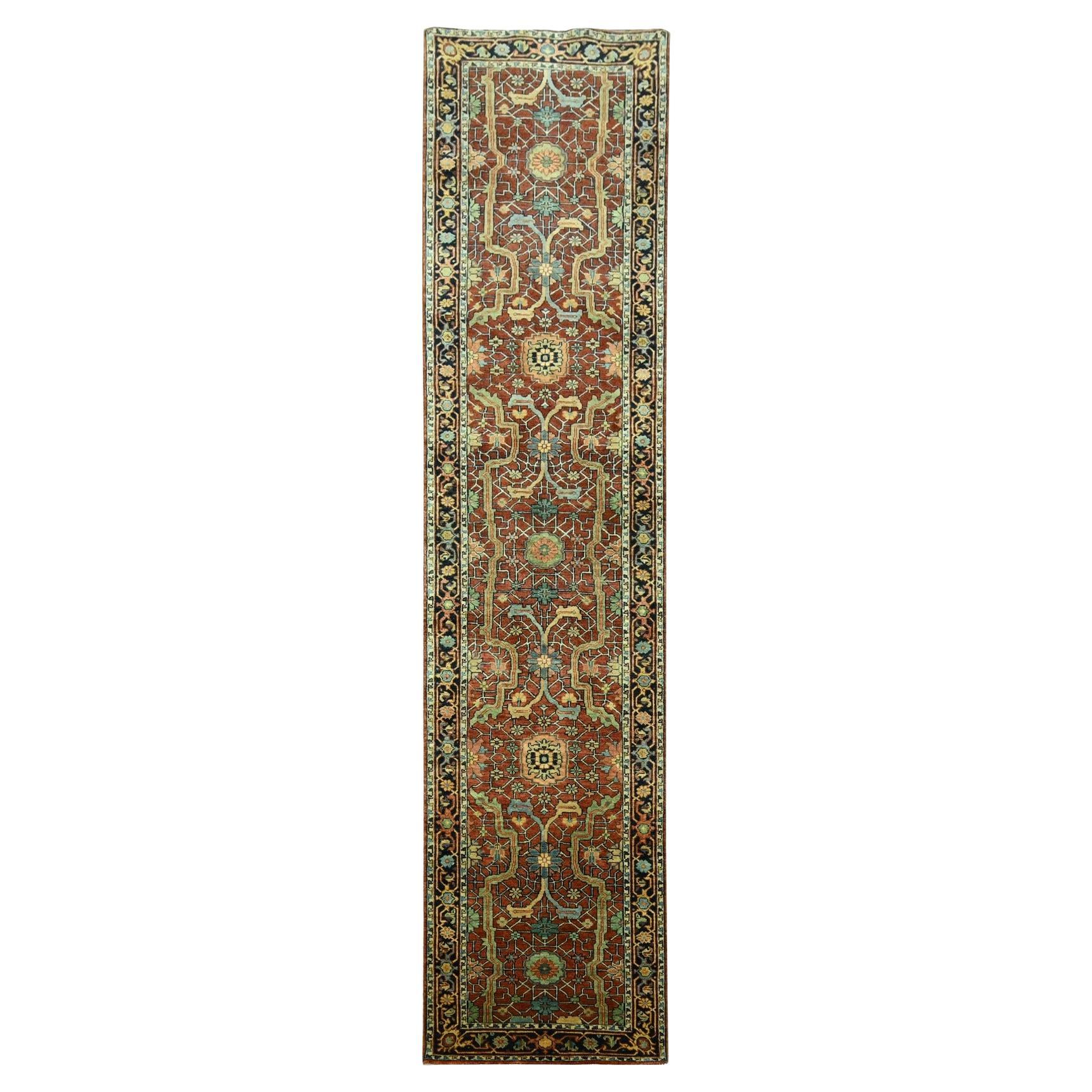 2'6"x12' Red Heriz Design Hand Knotted New Zealand Wool Runner Oriental Rug