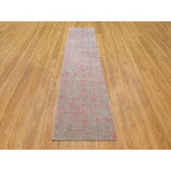 2'6"x12' Wool & Art Silk Erased Persian Design Runner Hand Loomed Jacquard Rug