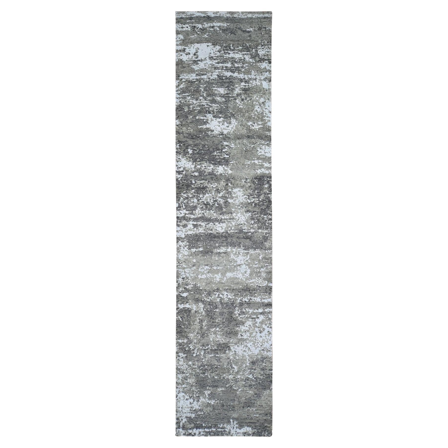 2'6 "x12' Tapis en laine à tissage plus dense Knots Rugs gris avec design abstrait