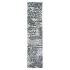 2'6 "x12' Tapis en laine à tissage plus dense Knots Rugs gris avec design abstrait