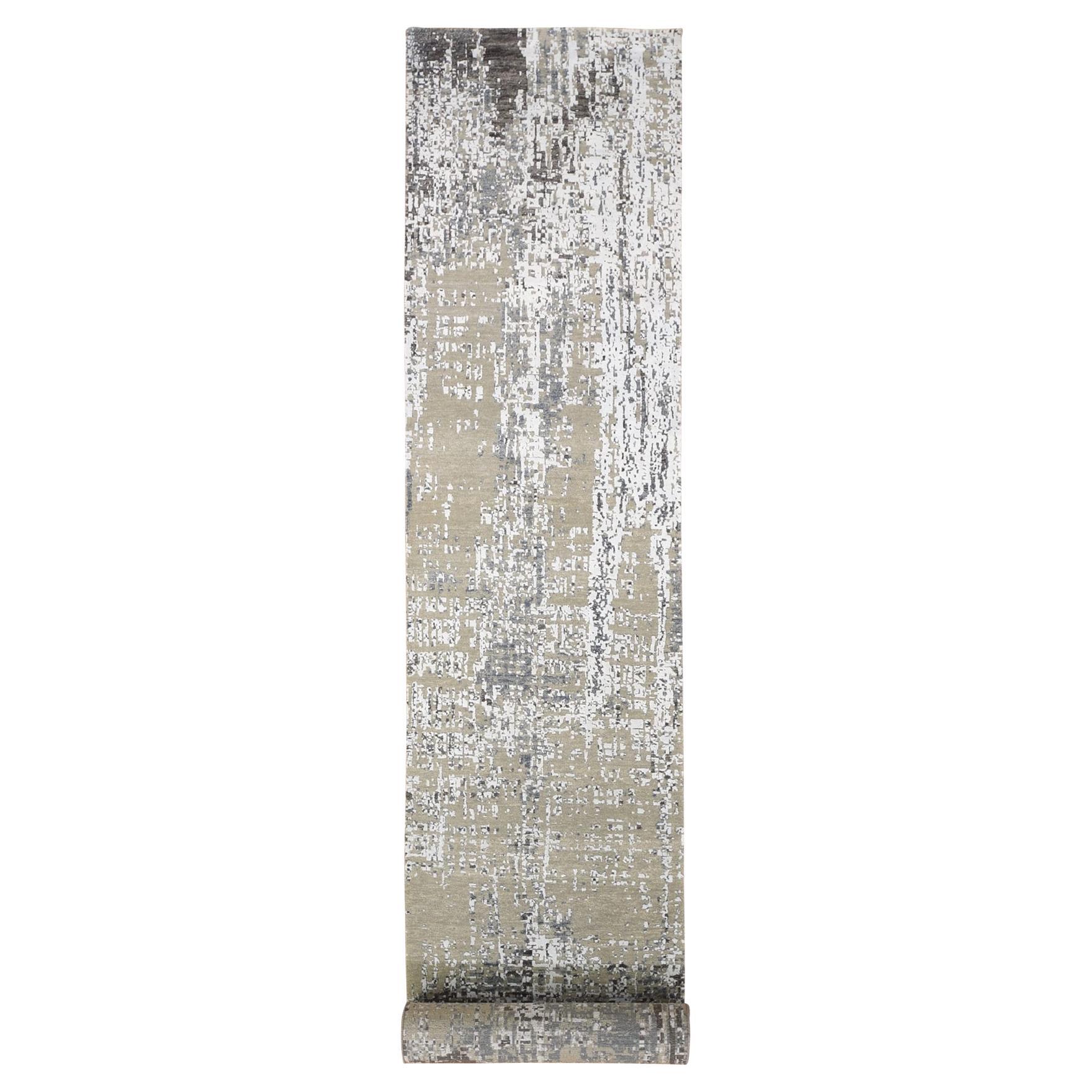2'6"x12' Wool Persian Knot Runner Abstract Design Denser Weave Rug For Sale
