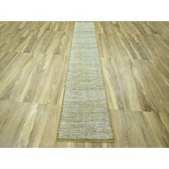 2'6"x12' Yellow 100% Wool Distressed and Oxidized Grass Design Runner Rug