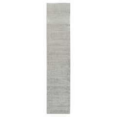 2'6"x12'1" Hand Loomed Fine Jacquard Gray Modern Wool-Silk Oriental Runner Rug