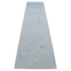 2'6"x12'1" Powder Blue Persian Tree Design Jacquard Hand Loomed Runner Rug