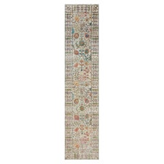 2'6"x12'2" Beige Wool-Silk Hand Knotted Directional Vase Runner Oriental Rug