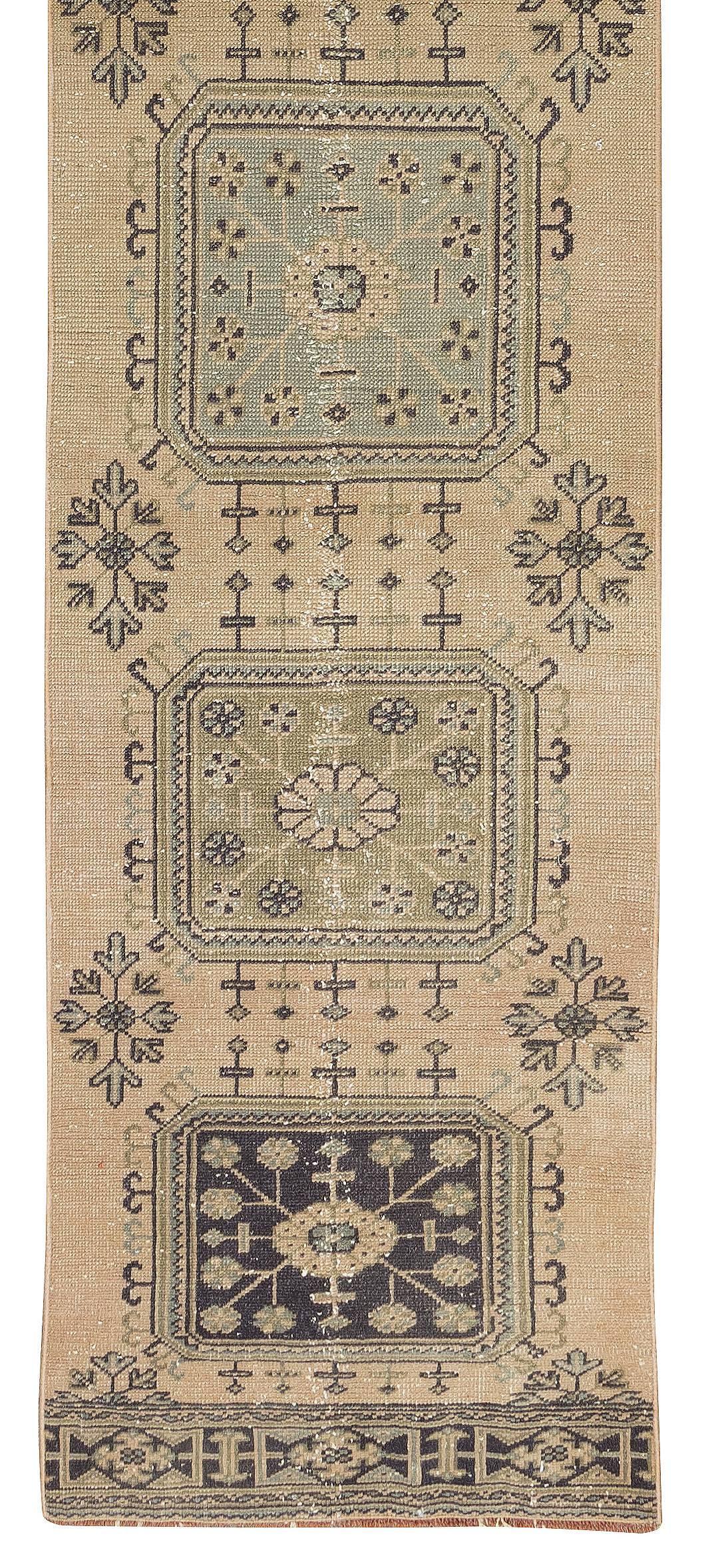 2.6x12.2 Ft One-of-a-kind Turkish Runner, Ca 1960, Wool Handmade Rug for Hallway In Good Condition For Sale In Philadelphia, PA