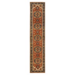 2'6"x12'2" Organic Wool Red Antiqued Heriz Re-Creation Hand Knotted Runner Rug