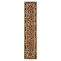 2'6"x12'2" Red, Antiqued Fine Heriz Re-Creation, Wool Hand Knotted Runner Rug