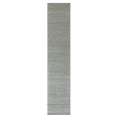 2'6"x12'4" Dorian Gray Grass Design Undyed Wool Hand Knotted Runner Oriental Rug