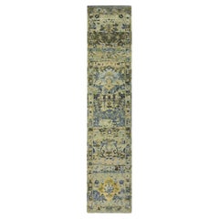 2'6"x12'4" Green Erased Persian Inspired Bird Design Hand Knotted Wool Runner