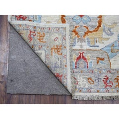 2'6"x12'4" Ivory Ancient North West Zoroastrian Hand Knotted Runner Oriental Rug