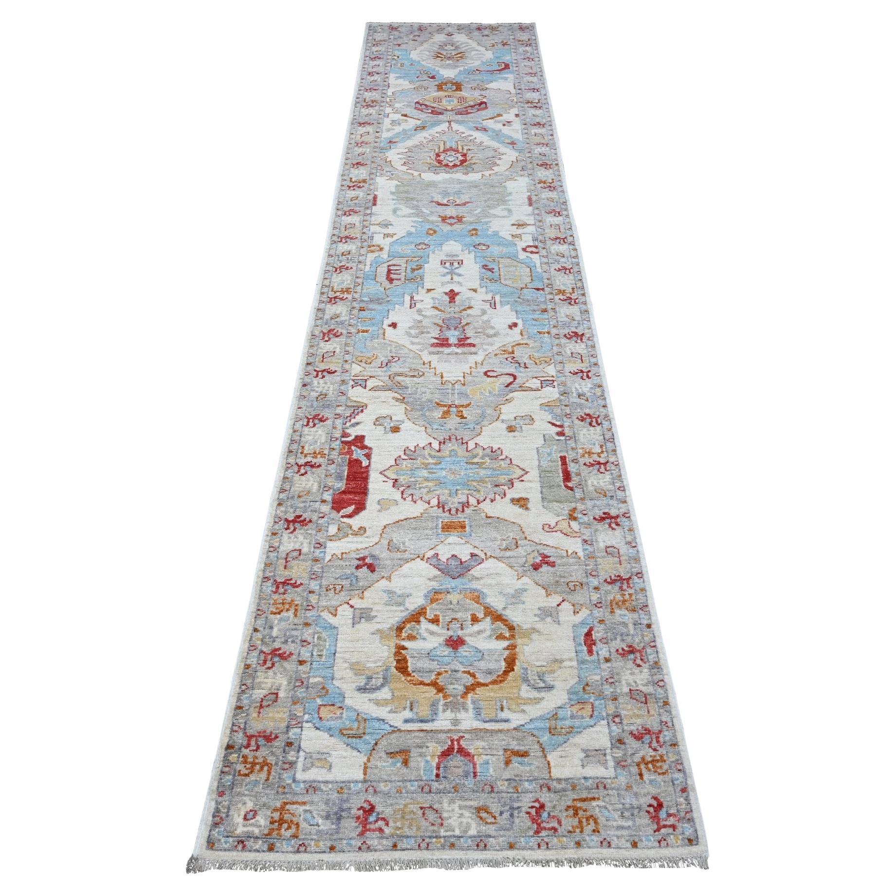 2'6 "x12'4" Ivory Ancient North West Zoroastrian Hand Knots Rugs Tapis d'Orient