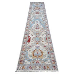 2'6 "x12'4" Ivory Ancient North West Zoroastrian Hand Knots Rugs Tapis d'Orient
