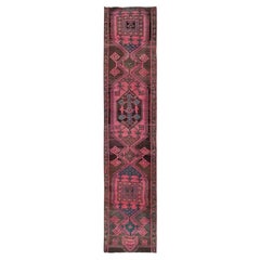 2'6 "x12'4" Rosa Overdyed Vintage Persisch Hamadan Hand geknüpft Wolle Läufer Teppich