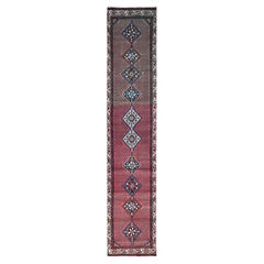 2'6"x12'9" Red Rustic Look Vintage Persian Hamadan Hand Knotted Wool Runner Rug